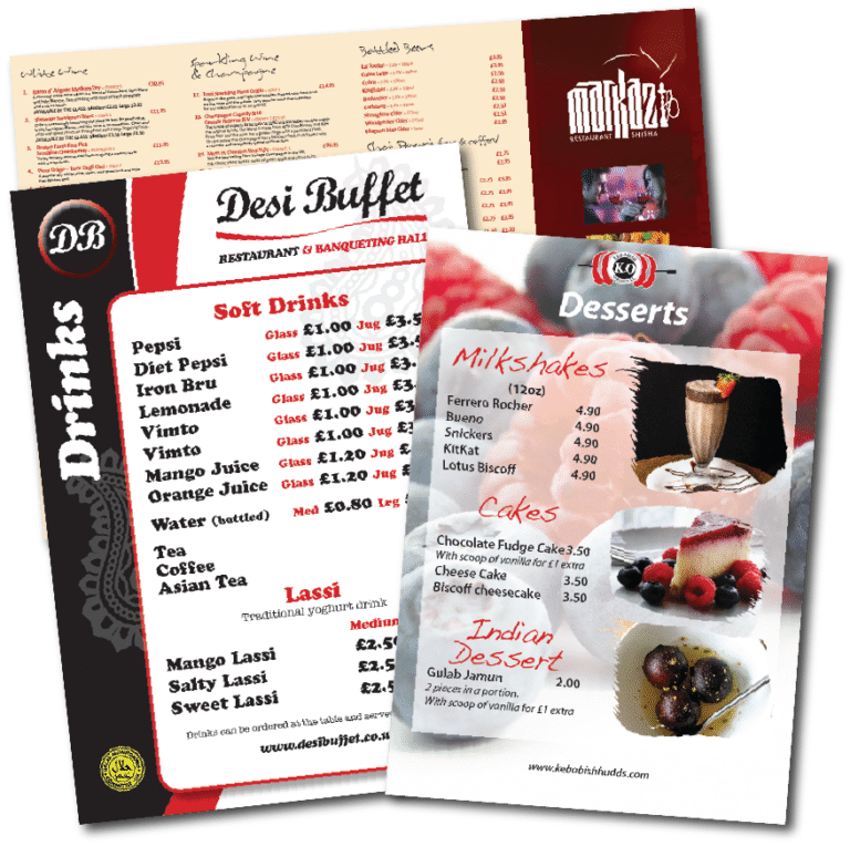 desserts and drinks menu